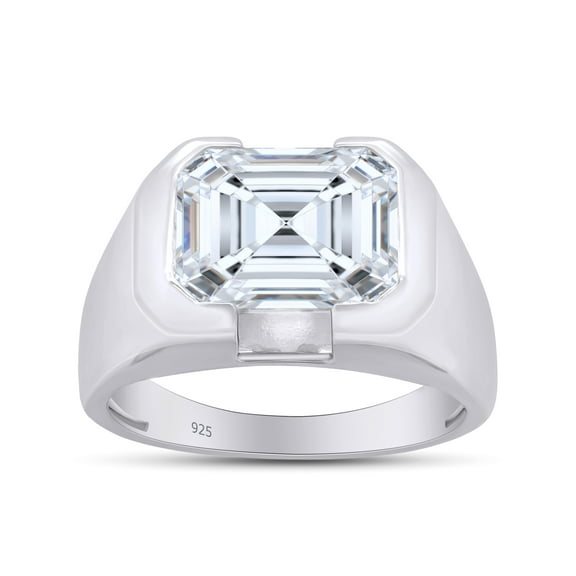 Emerald Cut Lab Created Moissanite Diamond Solitaire Signet Engagement Ring For Men In 14K White Gold Over Sterling Silver(G-H Color,VVS1 Clarity,3.6 Cttw)-7