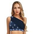 thumbnail image 3 of Kaerm 2-pieces Women Lyrical Dance Contemporary Outfit One Shoulder Crop Tops with Tassel Built in Briefs Skirted Navy Blue M, 3 of 7