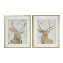 DecMode White Polystone Deer Wall Decor with Silver Frame (2 Count)