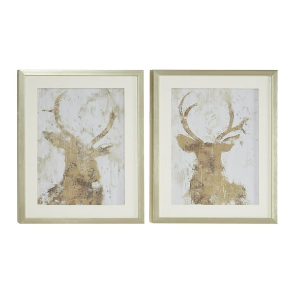 DecMode White Polystone Deer Wall Decor with Silver Frame (2 Count)
