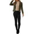 thumbnail image 2 of INSPIRE CHIC Women's Faux Suede Button up Casual Open Front Drawstring Long Sleeve Blazer M Olive Green, 2 of 5