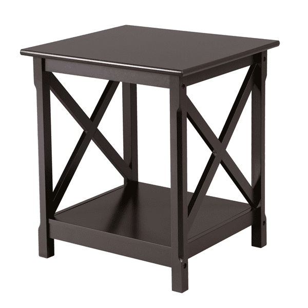 Topeakmart 2 Tiers X-Design Wood End Table Storage Display End Table Sofa Side Coffee Table, Espresso