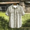 thumbnail image 2 of ZCFZJW Western Shirts for Men Vintage Printed Short Sleeve Button Down Distressed Washed T-Shirts Big and Tall Regular Fit Work Business Shirt with Pockets Beige L, 2 of 5