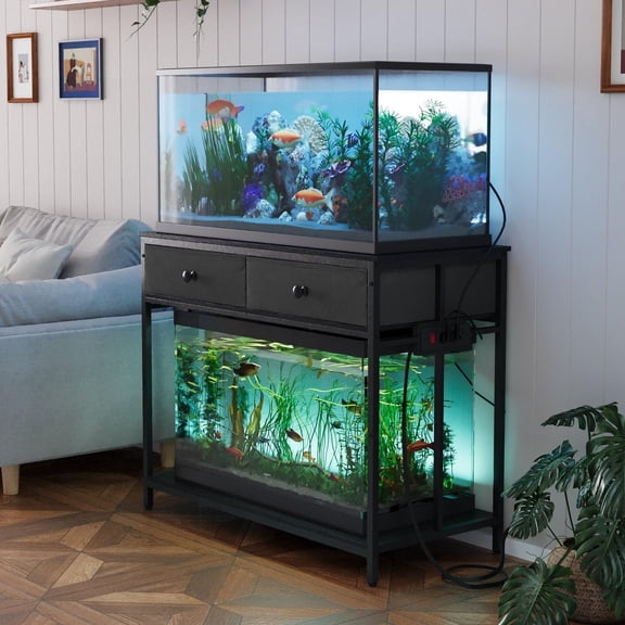 40 Gallon Aquarium Stand, Black, 39.4" L x 18.9" W x 31.5" H, for Fish Tanks and Reptile Terrariums