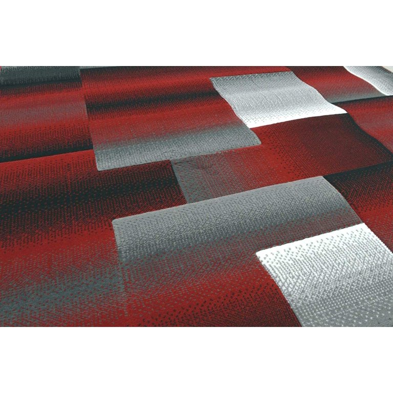 5 x 7 ft Red Black Light Gray 3D Modern Abstract Geometric Decor Area Rug  Carpet