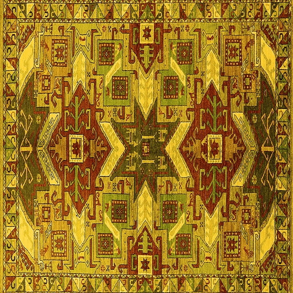 Ahgly Company Indoor Square Oriental Yellow Industrial Area Rugs, 4' Square