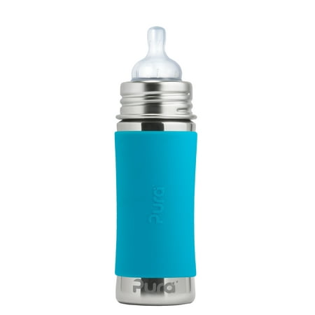- Pura Kiki 11 Oz / 325 Ml Stainless Steel Infant Bottle With Silicone Medium-flow Nipple & Sleeve, Aqua (plastic Free, Nontoxic Certified, Bpa Free)