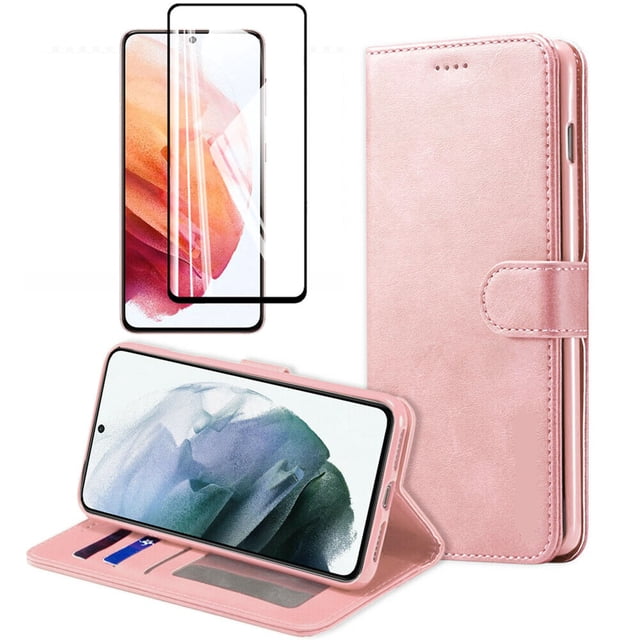 Tasnim Wallet Case for Samsung Galaxy S23 Case With Screen Protector (Rose Gold)