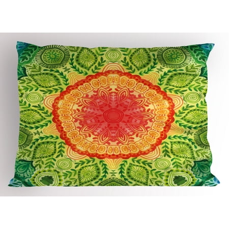 - Ethnic Pillow Sham Mandala Tie Dye Design Flower Children Kids Children Inspired Image, Decorative Standard Size Printed Pillowcase, 26 X 20 Inches, Blue Red Yellow and Green, by Ambesonne