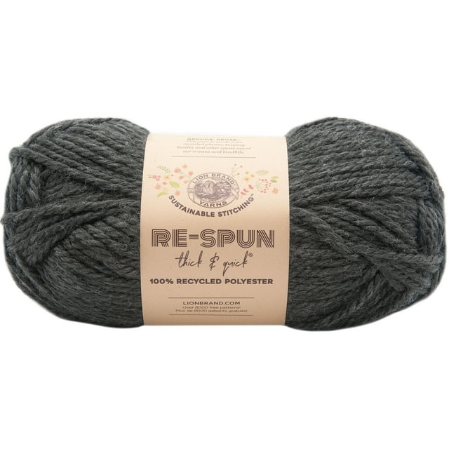 Lion Brand Re-Spun Thick & Quick® Yarn Raven #6 Super Bulky Recycled Polyester Yarn, 340g/ 204m-1CT