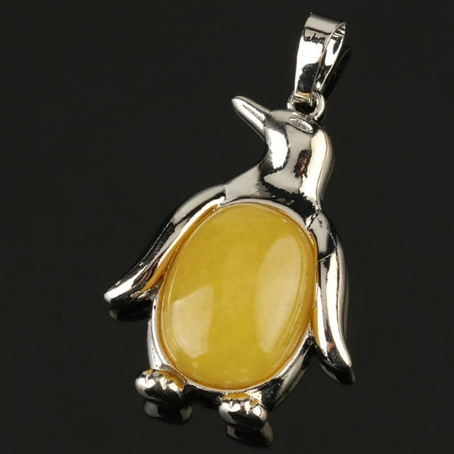 Collier Pendentif Pingouin Femme Pierre Naturelle Œil de Tigre Mignon Animal Homme