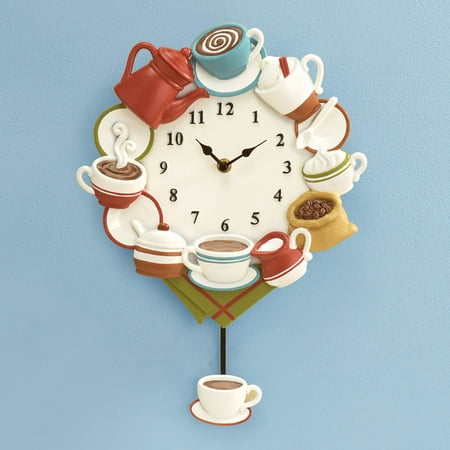 Coffee Cup Pendulum Wall Clock Kitchen Decor