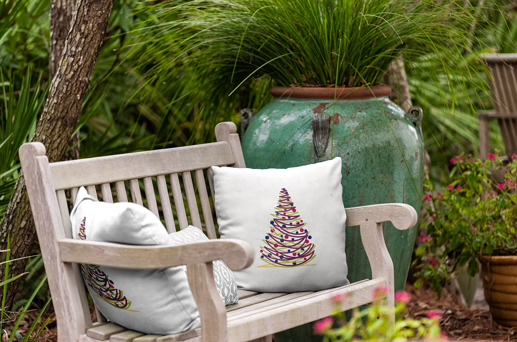 16" x 16" Simply Daisy Oh Christmas Tree Polyester Indoor/Outdoor Pillow, Purple (1 Count)