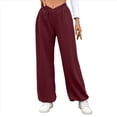 thumbnail image 1 of Pantalones Deportivos de Cintura Alta con Bolsillos para Mujer, Pantalones de Yoga Holgados e Informales Vino Tinto XL, 1 of 10