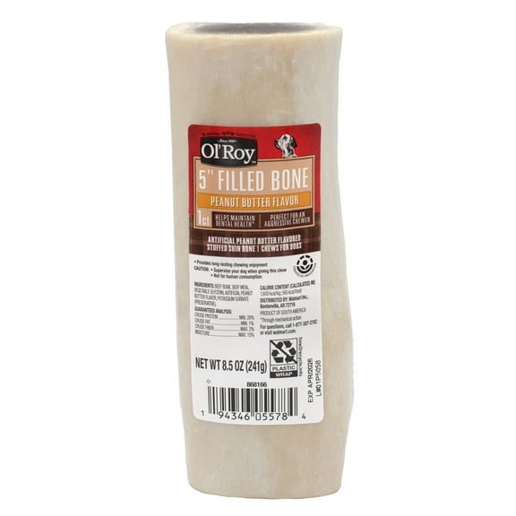 Ol' Roy 5" Stuffed Shin Dog Dry Chew Bone, Peanut Butter 1 Count