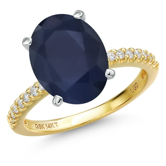 Gem Stone King 14K Two Tone Gold Blue Sapphire and Lab Grown Diamond Engagement Ring for Women | 4.66 Cttw | Oval 12X10MM | Gemstone September Birthstone | Size 6