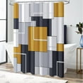 thumbnail image 3 of Gold Fabric Shower Curtain - Geometric Shower Curtain Set with 12 Plastic Hooks, Water Repellent, Machine Washable, Modern Decorative Polyester Cloth Shower Curtains for Bathroom - 72x72, 3 of 6