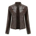 thumbnail image 6 of LYXSSBYX Jackets for Women Clearance Women's Casual Leather Jacket with Standing Collar Slim Fitting Jacket Solid Color for Women, 6 of 6