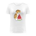 thumbnail image 4 of Camiseta blanca informal con cuello redondo y manga corta con estampado de gato bonito para mujer Pompotops hkajfhjk459178, 4 of 5