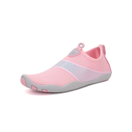 

Ymiytan Womens Mens Beach Shoe Quick Dry Aqua Socks Slip On Water Shoes Exercise Flats Lightweight Barefoot Sneakers Gray Pink 4Y