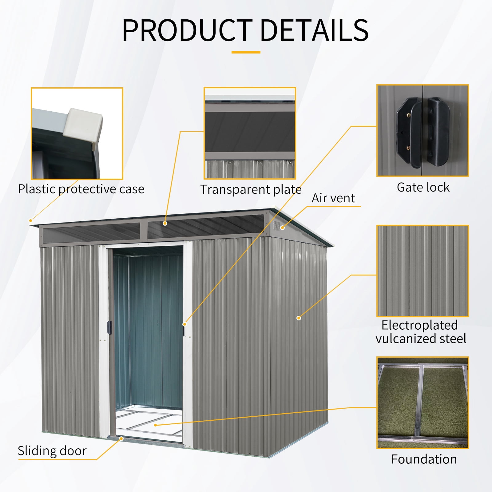 Alvantor Outdoor Storage Shed 8 x 6 Ft Metal Garden Shed with Sliding Doors and Transparent plate for Backyard, Garden Gray