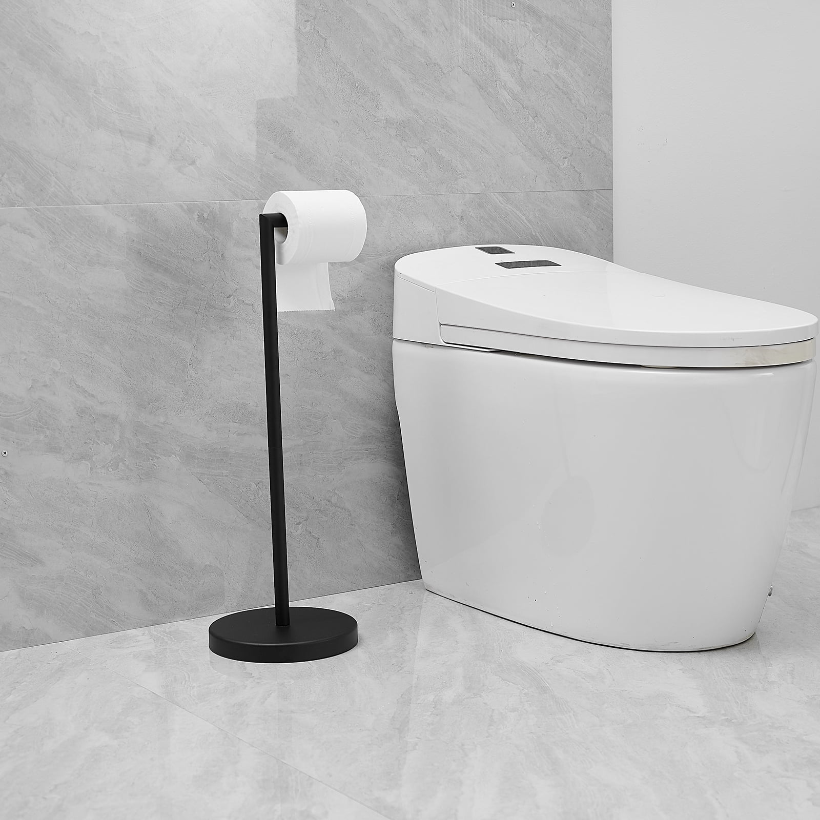 Freestanding Stainless Steel Toilet Paper Holder in Matte Black
