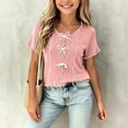 thumbnail image 6 of Jalioing Girls Cute Tops Ruffle Trim Short Sleeve Round Neck Summer Shirts Big Girls Solid Color Bowtie T Shirt 3-14 Years, 6 of 7