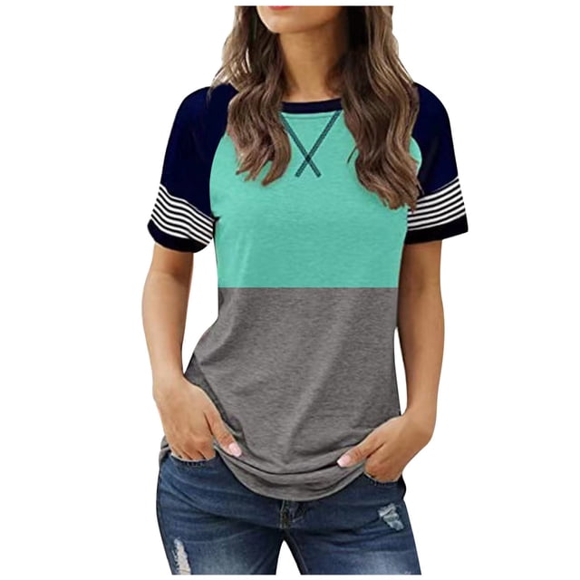 TSADFHJI Hauts Scintillants pour Femmes Noir Mode Décontractée Imprimé Col Rond Manches Courtes Chandail T-Shirt m Vert Menthe