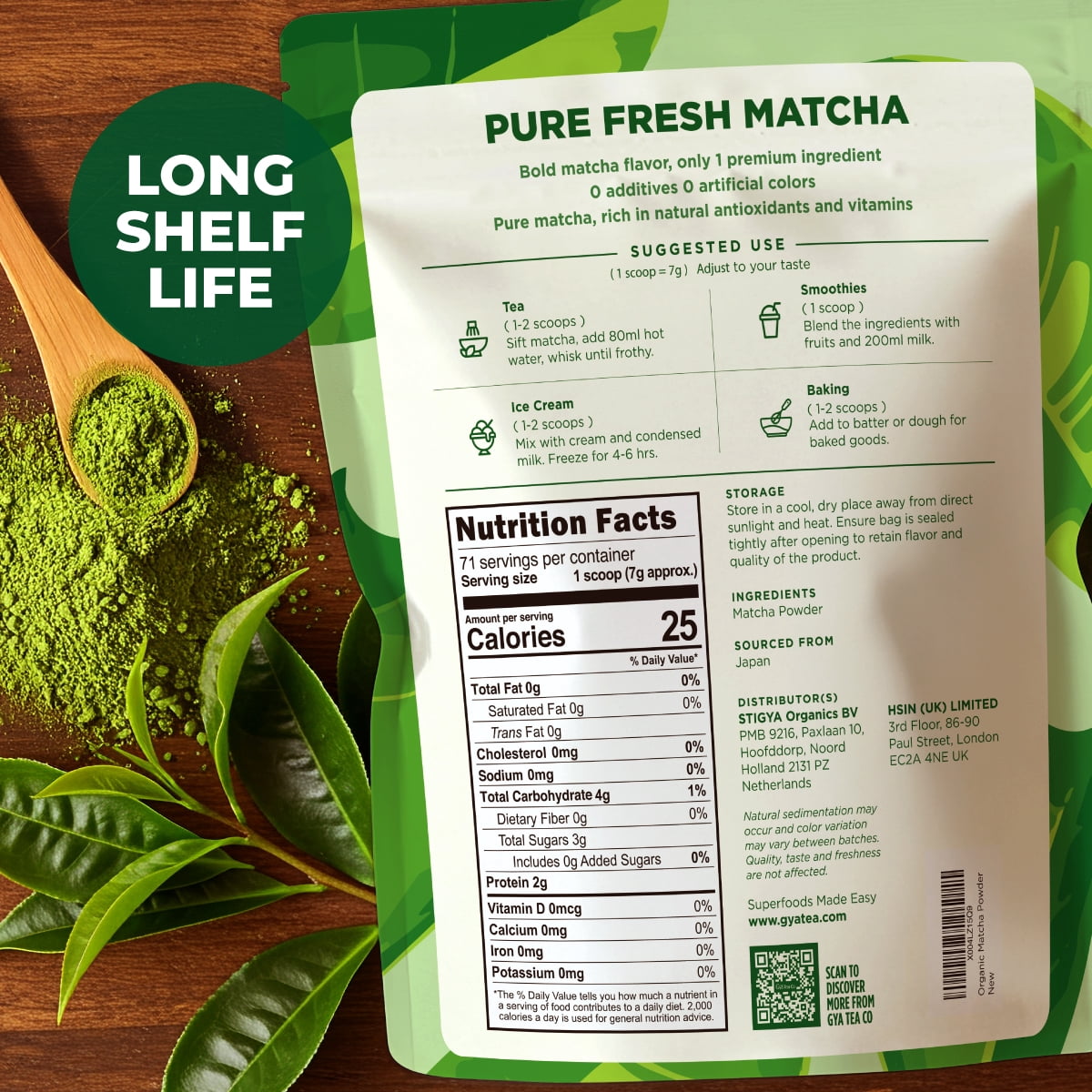 Gya Tea Co Matcha Powder 1.1lb (17.64 Oz) - Authentic Japanese First Harvest Ceremonial Grade Matcha Green Tea Powder for Cafe Quality Beverages - Premium Culinary Grade - No Sugar, Resealable Pouch