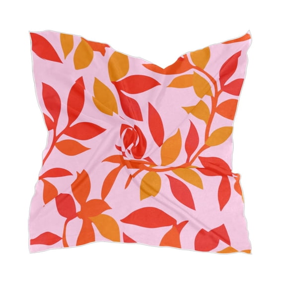 Red Leaf Pattern Women's Fashion Soft Scarf Square Satin Head Scarf Neck Scarf Head Hair Wraps