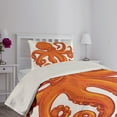 thumbnail image 4 of Ambesonne Octopus Quilted Coverlet 2 Pcs, Orange Animal Wildlife, Twin Size, Orange White, 4 of 5
