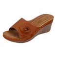 thumbnail image 5 of Rokment Women's Floral Platform Wedge Dress Slip on Sandals Boho Summer 3D Flower Leather Open Toe Comfortable Orthopedic Arch Support High Heels Walking Slides Slippers Brown Size 9.5, 5 of 6