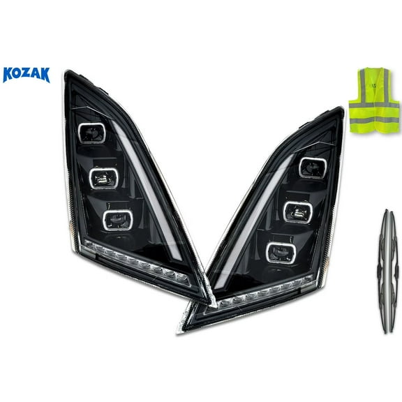 Kozak Black LED Headlights 12V Compatible with Volvo VNL VNR 2018 Pack