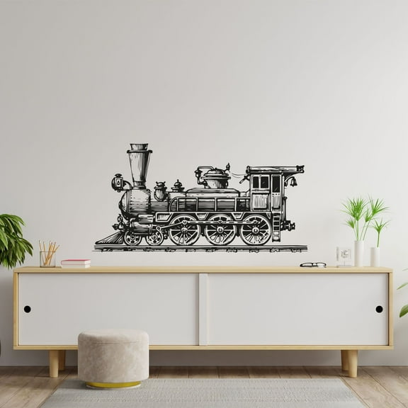 Old Train Vintage Train Silhouette Beautiful Steam Train Types Vinyl Wall Sticker Wall Decal Wall Art Décor Home Room Kids Room Boys Girls Room Train Lover Living Room Decoration Size (8x20 inch)