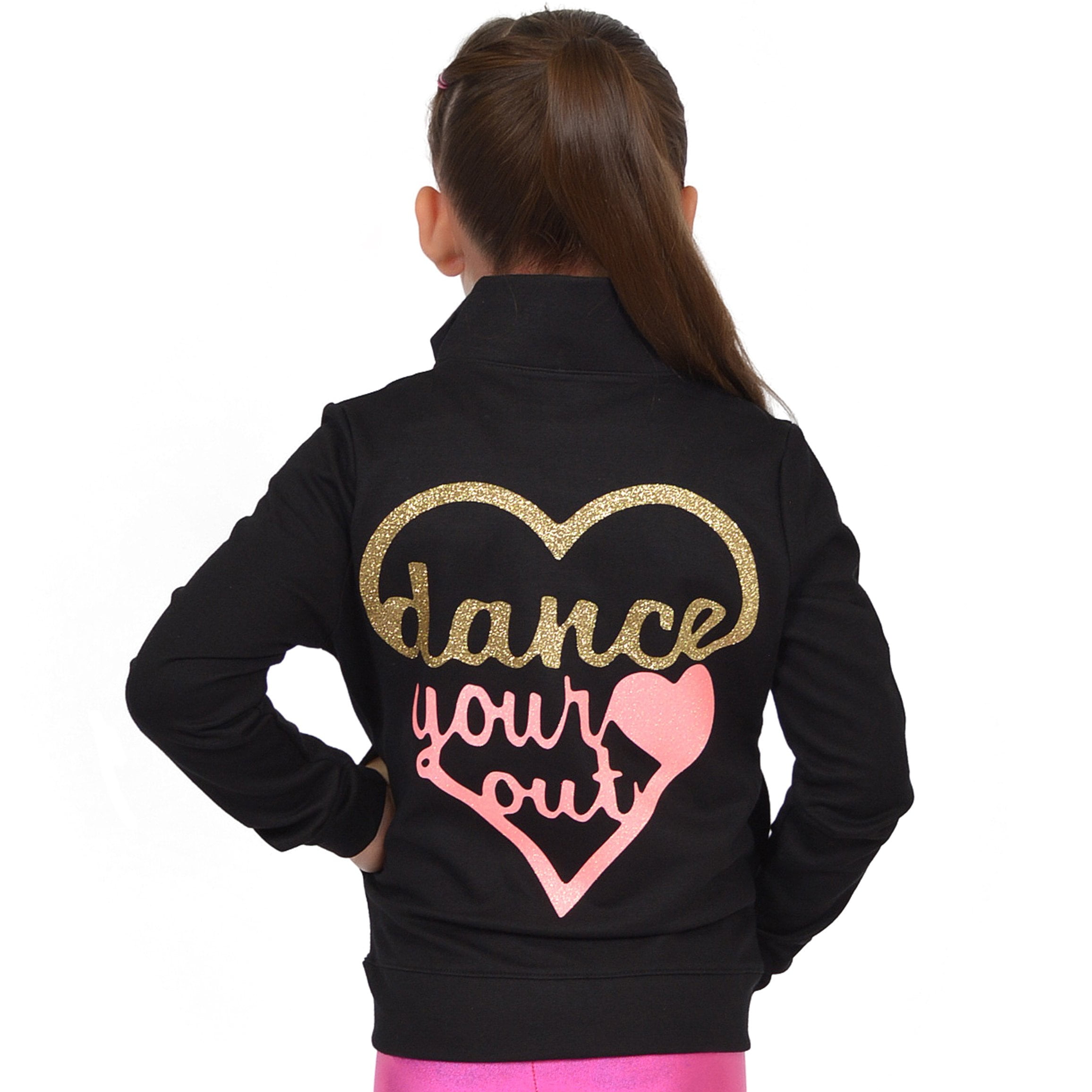 Girl's GLITTER Dance Your Out Warm Up Jacket X Small (4) / Black