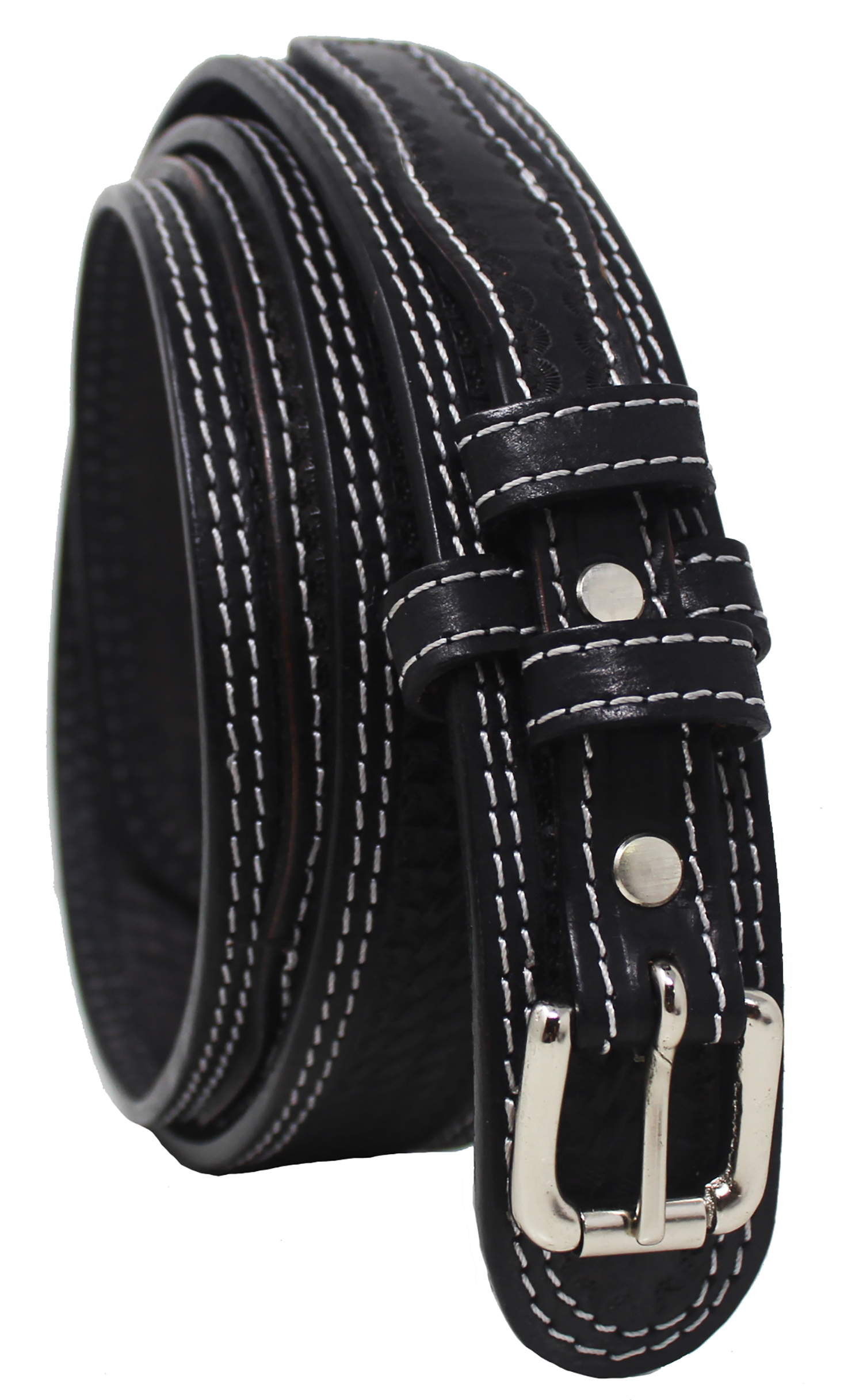 37-38  Men's 100% Leather Double Hole Casual Jean Ranger Belt Cross Black 12RAA23BK - image 5 of 5