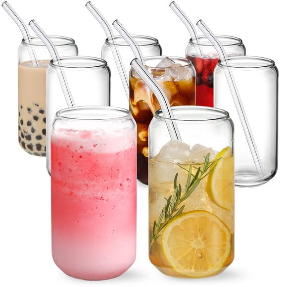 Juego de vasos para beber NEGANY, 8 unidades, con pajita de vidrio, 480 ml