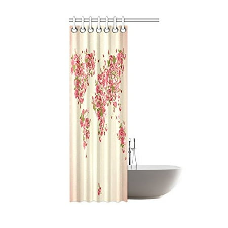 Gckg Vintage Floral Rose World Map Shower Curtain Hooks 36x72