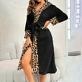 thumbnail image 3 of Women Robe Casual Splice Leopard Print Flannel Long Sleeve Bathelegant Loungewear Kimono Housecoat Women's Sleepwear, 3 of 10