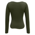 thumbnail image 6 of KHONTS Women's Long Sleeve V-Neck T Shirts Slim Fit Basic Fall Crop Tops Seamed Going out Tops Army Green S, 6 of 6