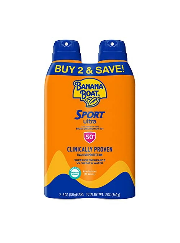 Banana Boat Sport Ultra SPF 50 Sunscreen Spray | Banana Boat Sunscreen Spray SPF 50, Spray On Sunscreen, Water Resistant Sunscreen, Oxybenzone Free Sunscreen Pack SPF 50, 6oz each Twin Pack