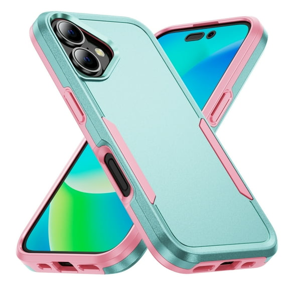 Allytechgroup Rugged Case for Apple iPhone 17, Hybrid TPU PC Back Cover Drop Proof Anti-Scratch Bumper Camera Lens Protective Phone Case Cover for Apple iPhone 17, Green Pink