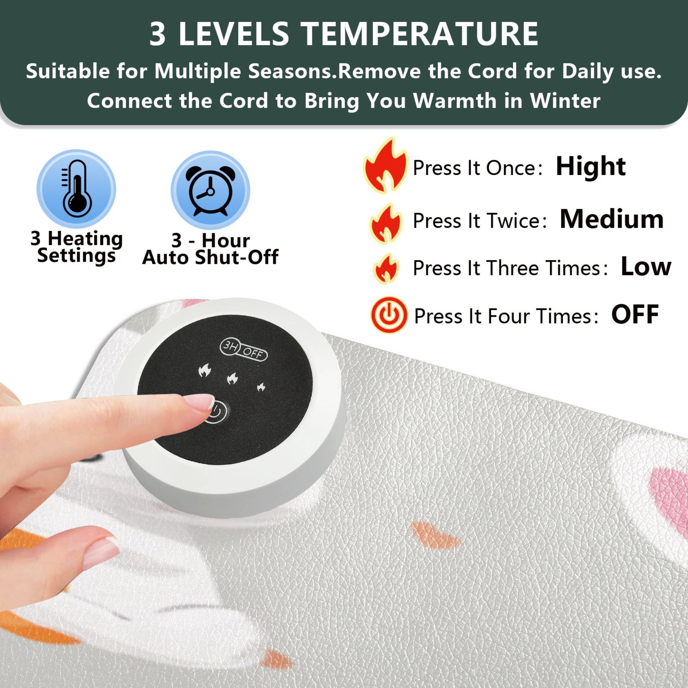 Large Heated Desk Mat Mouse Pad 31.5"x13"PU Leather Graphene Heating Desk Warmer with 3 Temperature Settings 110V US Plug Non-Slip Warm Pad for Home, Office, and Gaming Cute Bunny Carrot Print