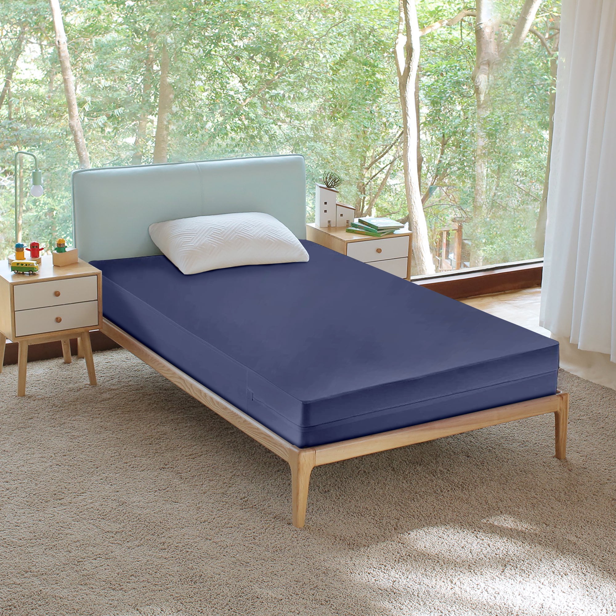Continental Sleep, Zippered Mattress Protector Cover, Waterproof, Easy to Clean, Fits Mattress up to 7-Inch, 75" x 30", Blue