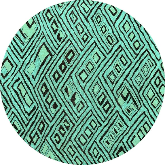 Ahgly Company Machine Washable Indoor Round Solid Turquoise Blue Modern Area Rugs, 3' Round