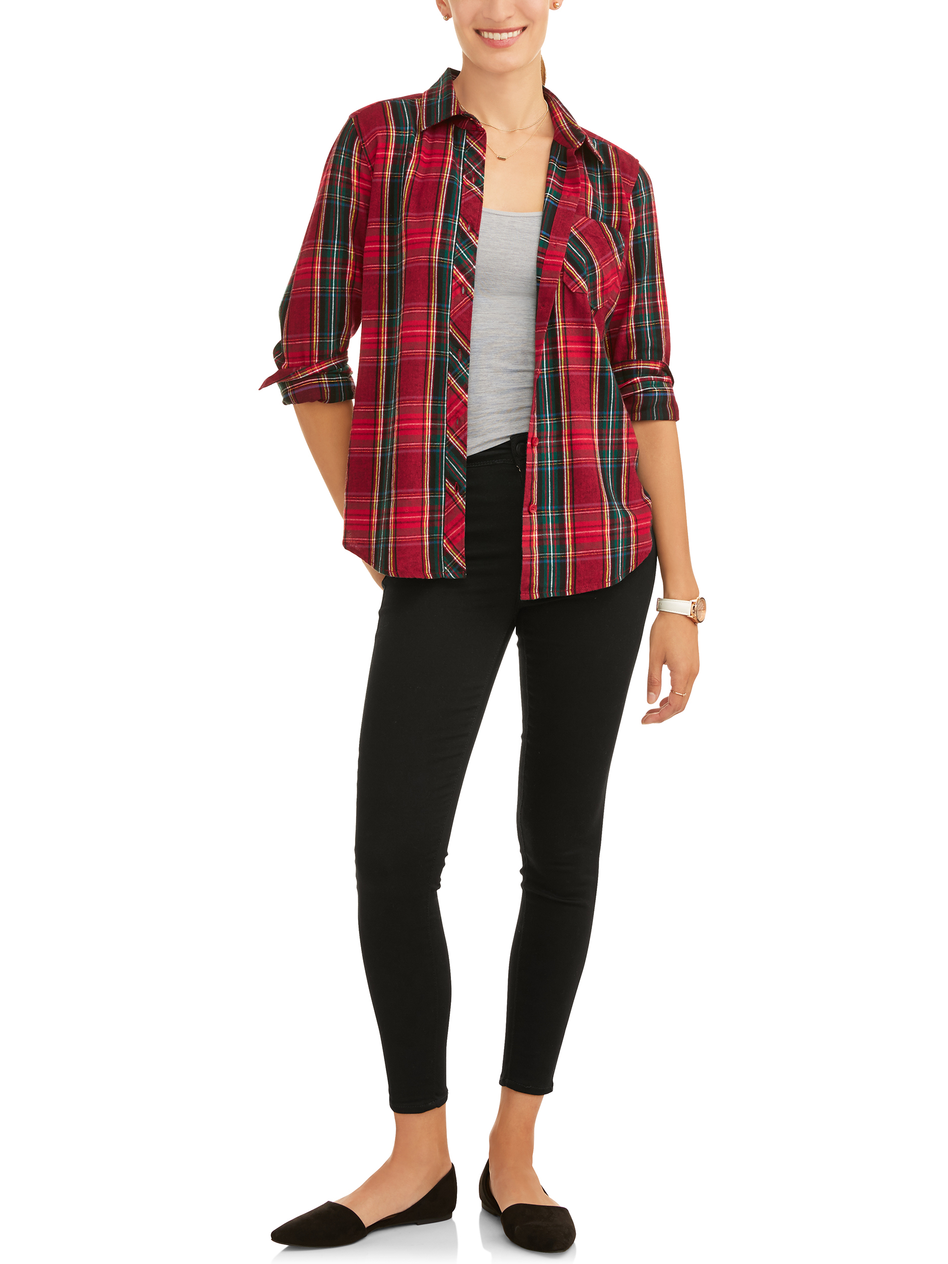 Time and Tru Women's Brushed Cotton Plaid Shirt - image 3 of 6
