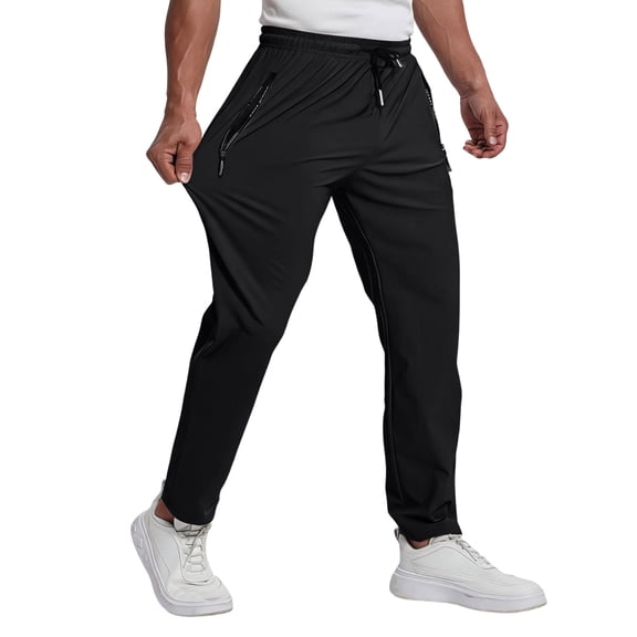 Domuza Mens Hiking Pants Lightweight Stretch Quick Dry Workout Athletic Jogger with Zipper Pockets Golf Running Gym Black S