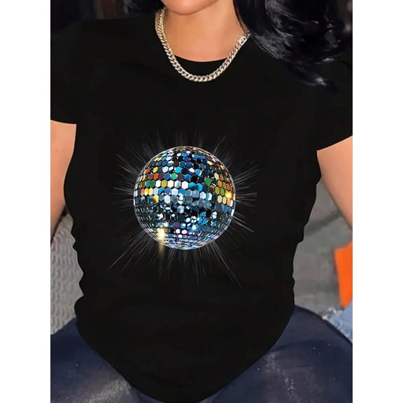 Disco Ball Vintage Retro House discoball Cool Party T-Shirt Graphic Tee summer Tops For Women Round Neck Fashion Cotton shirts