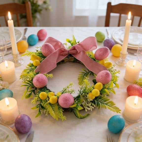 Loespoir Easter Wreath Decorations, Festive Wreaths with Artificial Flower, Candlestick Wreath for Tabletop, Indoor and Outdoor Easter Decor, Mantel, Centerpiece(A)