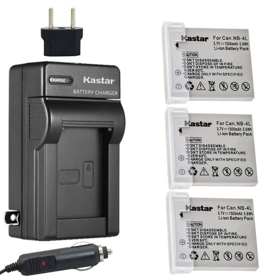 Kastar 3-Pack NB-4L Battery & Charger Kit for Canon PowerShot SD & ELPH Series, VIXIA Mini